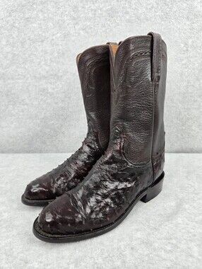 Lucchese 2000 Boots Womens 8 B Full Quill Ostrich Black Cherry Western Vintage